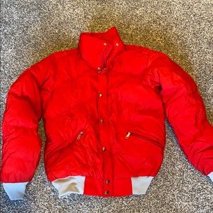 Red north face winter jacket
